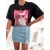T-shirt damski oversize z nadrukiem kota i okularami